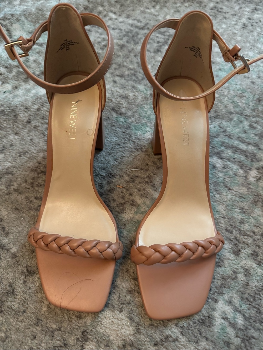 Nine West Braided-Strap Tan Block Heel Sandal